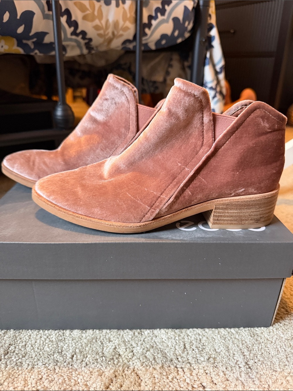 Dolce Vita Mauve Suede Ankle Booties with Low Stacked Heel